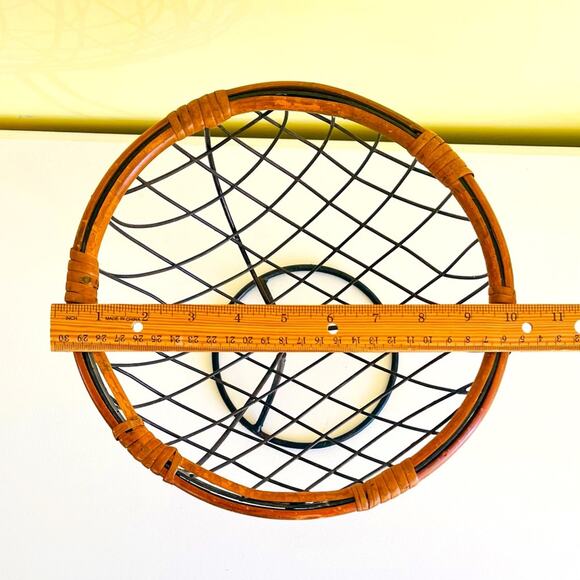 Vintage Decorative Wood Metal Pedestal Basket Bowl Bread Fruit Home Decor - Picture 5 of 10